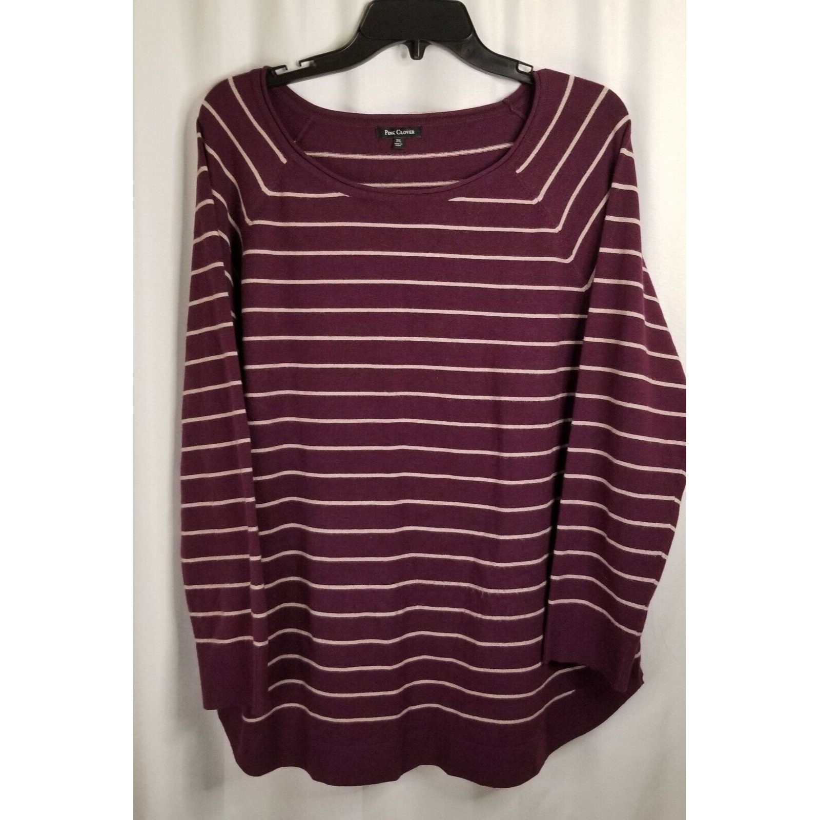 Women's Knit Sweater Size 3xl Pink Clover Long Sleeve Maroon/Plum Striped